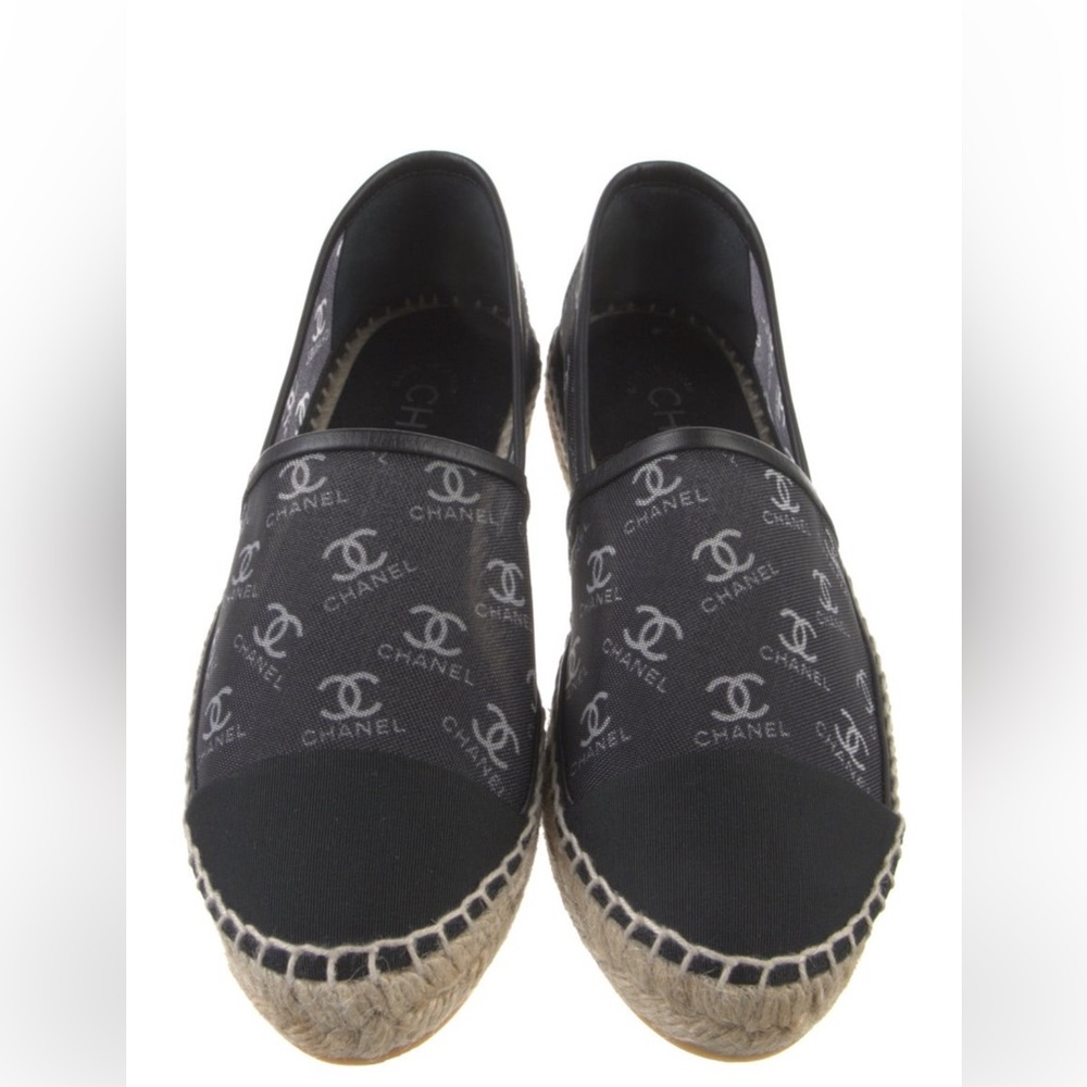CHANEL Black and Gray Logo Espadrilles